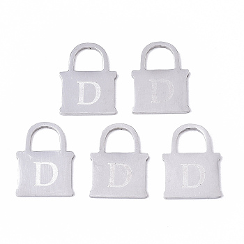 201 Stainless Steel Charms, Laser Cut, Lock with Letter D, Stainless Steel Color, 15x11x1mm, Hole: 5x6mm