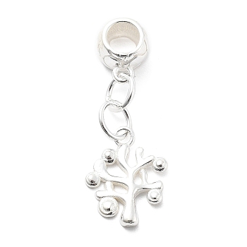 925 Sterling Silver European Beads, Money Tree, Silver, 14.5x11.5x1.5mm,Hole:4.5mm