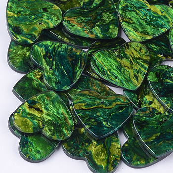 Cellulose Acetate(Resin) Pendants, Heart, Colorful, 22.5x25x2.5mm, Hole: 1.4mm