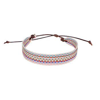 Cotton Flat Cord Bracelet with Wax Ropes, Braided Ethnic Tribal Adjustable Bracelet for Women, Twist, 7-1/4 inch(18.5cm)