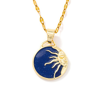 Hip-hop Style Sun Brass Enamel Pendant Necklaces for Women, Golden, 15.75 inch(40cm)