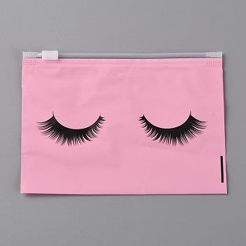 EVA Zip Top Stroage Bags, Rectangle with Eyelashes Pattern, Pink, 10~105x14.8~150x0.02cm