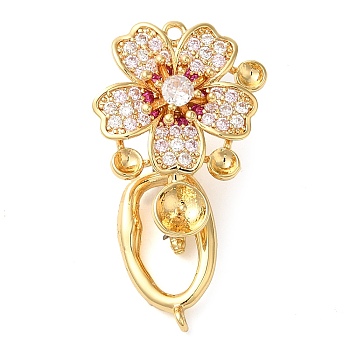 Brass Micro Pave Clear Cubic Zirconia Fold Over Clasps, Flower, Real 18K Gold Plated, 30.5mm