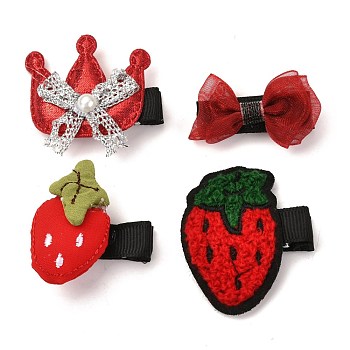 Iron Alligator Hair Clips Sets, with Cloth, Mixed Shapes, Red, 35~40x22~46x10x22mm, 4pcs/set
