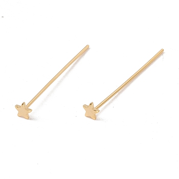 Brass Star Head Pins, Real 24K Gold Plated, 31mm, Pin: 21 Gauge(0.7mm), Star: 3.5x4mm