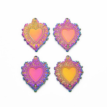 201 Stainless Steel Pendants, Heart, Rainbow Color, 30x23x1.5mm, Hole: 1.6mm