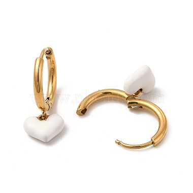 White Enamel Heart Dangle Hoop Earrings(EJEW-P219-07G)-2