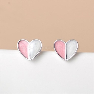 Pink Heart Brass Stud Earrings
