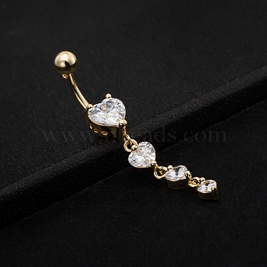 Real 18K Gold Plated Piercing Jewelry Brass Cubic Zirconia Heart Navel Ring Navel Ring Belly Rings(AJEW-EE0001-06)-3