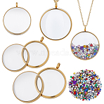 DIY Necklace Making Kits, including 304 Stainless Steel Locket Pendants, 304 Stainless Steel Necklace and Acrylic Rhinestone Cabochons, Real 18K Gold Plated, 450mm(DIY-SP0007-35G)