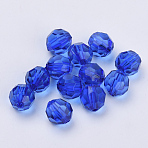 Transparent Acrylic Beads, Faceted, Round, Blue, 6x5.5mm, Hole: 1.7~1.8mm, about 4200pcs/500g(TACR-Q257-6mm-V44)