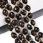 Natural Bronzite Beads Strands, Faceted, Oval, with Seed Beads, 8~9x6~8mm, Hole: 1~1.2mm, about 36~38pcs/strand, 14.96~15.35 inch(38~39cm)(G-N342-35-8x6-06)