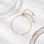 Adjustable Brass Paperclip Chain Slider Bracelet Making, with CCB Plastic Round Charm, Real 18K Gold Plated, 9-3/4 inch(24.9cm)(X-BJEW-JB01381)