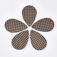 PU Leather Pendants, Imitation Woven Rattan Pattern, Teardrop, Tan, 57x37x2mm, Hole: 1.4mm(FIND-S300-39B-06)