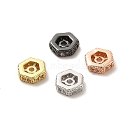 Rack Plating Brass Micro Pave Cubic Zirconia Beads, Long-Lasting Plated, Cadmium Free & Lead Free, Hexagon, Mixed Color, 6x7x2mm, Hole: 1mm(KK-C010-17)