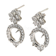 Rack Plating Brass with Cubic Zirconia Stud Earrings Finding, Lead Free & Cadmium Free, Flower, Platinum, 30x14.5mm, Pin: 1mm(KK-Z085-14P)