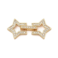 Brass Micro Pave Clear Cubic Zirconia Fold Over Clasps, Star, Real 18K Gold Plated, 29.5x13.5x3~4.5mm, Hole: 2.5x0.8mm(KK-C075-10G)