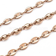 Ion Plating(IP) 304 Stainless Steel Coffee Bean Chains, with Spool, Unwelded, Rose Gold, 7.3x5.2x1.4mm, about 32.8 Feet(10m)/roll.(CHS-N002-01RG)