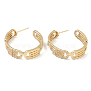 Brass Micro Pave Clear Cubic Zirconia Half Hoop Earrings, Ring with Safety Pin Shape, Golden, 29x28x8mm, Pin: 1mm(EJEW-L234-031G)