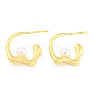 Rack Plating Brass Stud Earrings with Plastic Pearl, Half Hoop Earrings, Long-Lasting Plated, Lead Free & Cadmium Free, Real 18K Gold Plated, 16.5x5mm(EJEW-A028-41G)