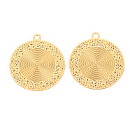 304 Stainless Steel Pendants, Flat Round, Real 14K Gold Plated, 30x27x0.5mm, Hole: 2mm(STAS-S116-165G)