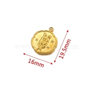 Stainless Steel Pendant, Golden, Flat Round with Constellation Charm, Gemini, 19.5x16mm(PW-WG21189-03)