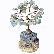 Natural Flower Amazonite Chips Tree Decorations, House Base Copper Wire Feng Shui Energy Stone Gift for Home Desktop Decoration, 80~100mm(PW-WG91240-11)