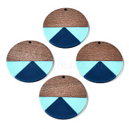 Resin & Walnut Wood Pendants, Flat Round, Prussian Blue, 38x3mm, Hole: 2mm(RESI-S389-070A-A03)