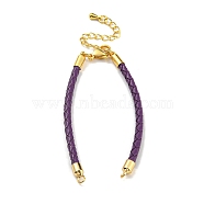 Leather Braided Cord Link Bracelets, Fit for Connector Charms, with Long-Lasting Plated Rack Plating Colden Tone Brass Lobster Claw Clasp & Chain Extender, Purple, 6x1/8 inch(15.2cm), Hole: 2mm(MAK-K022-01G-07)