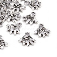 Tibetan Style Charms, Lead Free & Cadmium Free & Nickel Free, Antique Silver, Palm, 14mm long, 17mm wide, 4mm thick, hole: 3mm(QA-311Y-NF)
