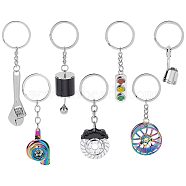 7Pcs 7 Style Alloy Keychains, with Iron Key Rings, Gear & Automotive Piston & Wrench, Mixed Color, 7.1~12.2cm, 1pc/style(KEYC-GF0006-01)