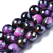 Natural Agate Beads Strands, Pearl Luster Plated, Faceted, Round, Indigo, 12mm, Hole: 1.6mm, about 32~34pcs/strand, 13.94~16.06 inch(35.4~40.8cm)(G-Q998-013D)