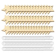 50Pcs Undyed Wood Connector Charms, with 100Pcs Silver Color Plataed Brass Open Jump Rings, Star, Links: 29.5x31x2.5mm, Hole: 2mm, Rings: 12x1.2mm, Inner Diameter: 9.6mm(WOOD-FS0001-12B)