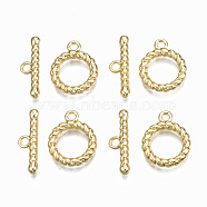 Alloy Toggle Clasps, Cadmium Free & Nickel Free & Lead Free, Ring, Real 16K Gold Plated, Ring: 19x15x2.5mm, Hole: 2mm, Bar: 21.5x6.5x3mm, Hole: 2mm(PALLOY-Q441-013-NR)