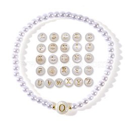 White Imitation Pearl Bracelet, Brass Beads and Shell Letters Bracelets(NN7430-1)