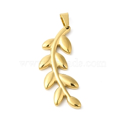 Vacuum Plating 304 Stainless Steel Pendants, Leafy Branch Charms, Golden, 42x17x3.5mm, Hole: 7x4mm(STAS-D052-02G)