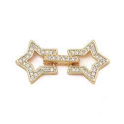 Brass Micro Pave Clear Cubic Zirconia Fold Over Clasps, Star, Real 18K Gold Plated, 29.5x13.5x3~4.5mm, Hole: 2.5x0.8mm(KK-C075-10G)