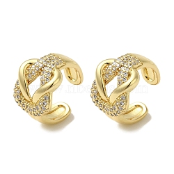 Rack Plating Brass Micro Pave Clear Cubic Zirconia Knot Cuff Earrings for Women, Cadmium Free & Lead Free, Long-Lasting Plated, Real 18K Gold Plated, 15.5x10.5mm(EJEW-P280-10G)