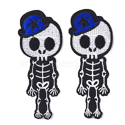 Computerized Embroidery Cloth Iron On Patches, Costume Accessories, Appliques, Skeleton, Black, 104x41x1mm(X-FIND-T030-188)