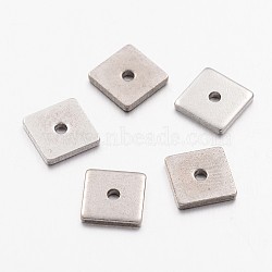 304 Stainless Steel Spacer Beads, Square, Stainless Steel Color, 6x6x0.8mm, Hole: 1.2mm(STAS-E134-6mm-19P)