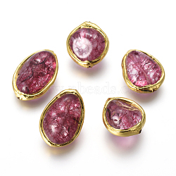Dyed Natural Quartz Crystal Beads, with Brass Findings, Nuggets, Golden, Cerise, 20~28x17~19x11~16mm, Hole: 1.2mm(G-F633-25B)