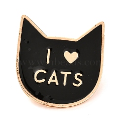 Alloy Enamel Brooches, Enamel Pin, with Butterfly Clutches, Cat with Word I Love Cat, Light Gold, Black, 29x27.5x10mm(PALLOY-G276-05G-LG)