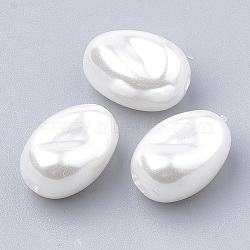 Eco-Friendly Plastic Imitation Pearl Beads, High Luster, Grade A, Oval, White, 14x10x8.5mm, Hole: 1.6mm(X-MACR-T013-07)