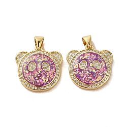 Brass Micro Pave Cubic Zirconia with Synthetic Opal Pendants, Real 18K Gold Plated, Panda, Flamingo, 19x18x3mm, Hole: 4x3.5mm(KK-D096-22G)