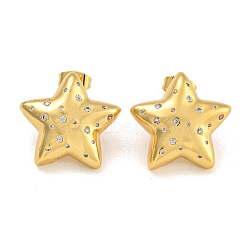 Brass Micro Pave Clear Cubic Zirconia Stud Earrings, Golden, Star, 20x21mm(EJEW-L295-002C-G)