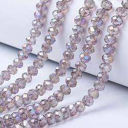 Electroplate Glass Beads Strands, AB Color Plated, Faceted, Rondelle, Gray, 6x5mm, Hole: 1mm, about 85~88pcs/strand, 16.1~16.5 inch(41~42cm)(EGLA-A034-T6mm-B19)