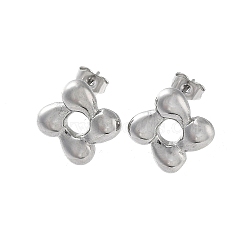 Non-Tarnish 304 Stainless Steel Stud Earrings for Women, Flower, Stainless Steel Color, 14x14mm(EJEW-D095-14P)