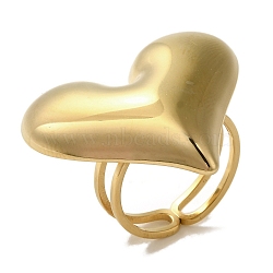 Ion Plating(IP) 304 Stainless Steel Heart Open Cuff Rings for Women, Real 18K Gold Plated, Heart: 25.5x30mm, Adjustable(RJEW-Z053-06G)