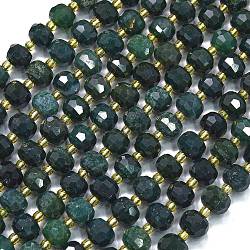 Natural Moss Agate Beads Strands, with Seed Beads, Faceted, Lantern, 8~8.5x6.5~7mm, Hole: 0.6mm, about 44pcs/strand, 15.16''(38.5cm)(G-K389-E24-01)