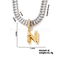 Golden Tone Brass Pave Clear Cubic Zirconia Letter Pendant Necklaces for Women, 15.75 inch(400mm)(YX4437-14)